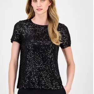 POL Short Sleeved Black Sequin T-Shirt Style Top / M / NWOT